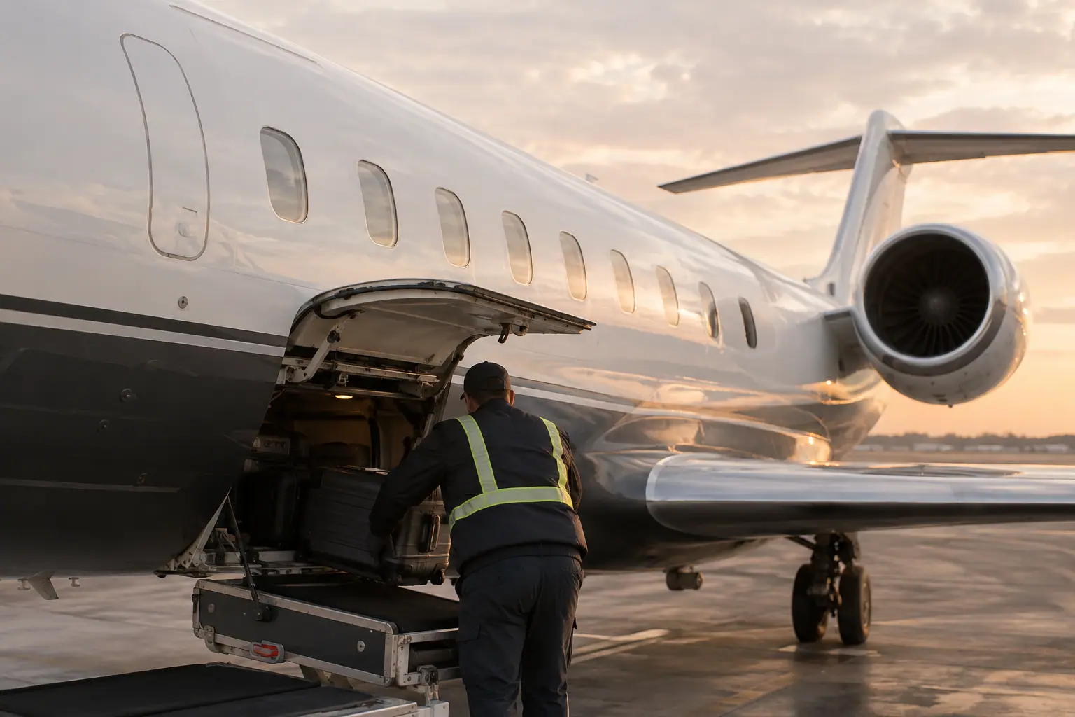 Bags loaded into a private jet